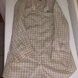 Lands' End Multicolor Pastel Plaid Button Down Shirt